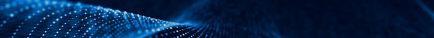 Abstract digital visual featuring a blue wave-like pattern with a network of glowing white dots. The image conveys a sense of movement and depth, suggesting themes of technology and connectivity.